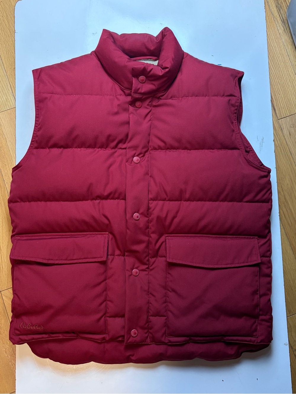 Cabela's premier northern goose down red puffer vest sz M
